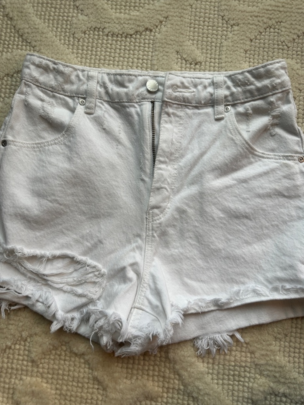 ROLLA'S White Distressed High-Rise Denim Shorts